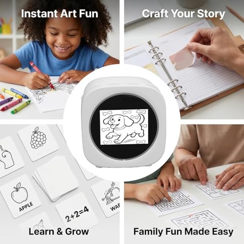 Image of banapoy Thermal Inkless Sticker, Smart AI Sticker Printer Voice Controlled Bluetooth Portable Maker Machine with 2.4 Inch Screen for DIY Arts Crafts Journaling (White)