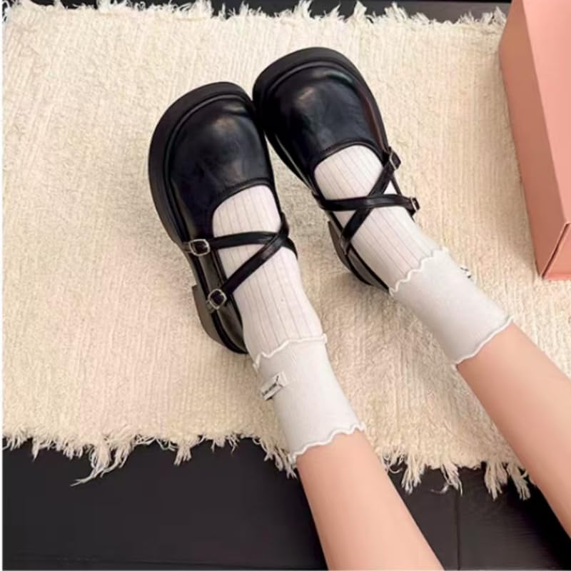 Cute Mary Jane Flats for Women Round Toe Cross Strap Shoes Soft Leather Comfort Walking Flats for Everyday School Office Weekend3