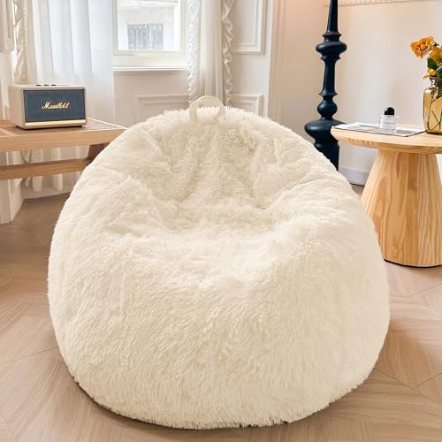 XeGe Fluffy Stuffed Animal Storage Bean Bag Chair Cover(No Filler), Washable Soft Bean Bag Cover for...