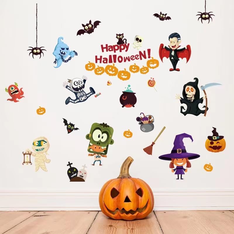 Cute Window Clings for Kids Double-Sided Sticker Halloween Decorations, Ghost Window Decals for Glass and Refrigerator, Tropical Party Supplies