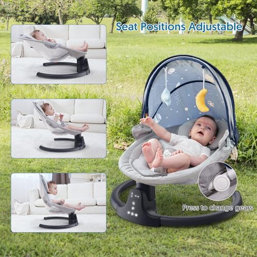 Image of Bluetooth Baby Swing Indoor & Outdoor Portable, 3 Seat Positions, 5 Speeds, 10 Lullabies, Remote, USB Power, Season Cushion