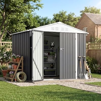 Patiowell 8x6 FT Outdoor Storage Shed with Floor Frame, Metal Garden Sheds