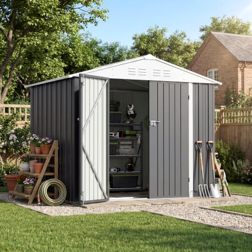 Image of Patiowell 8x6 FT Storage Shed with Floor Frame, Outdoor Metal Large Sheds