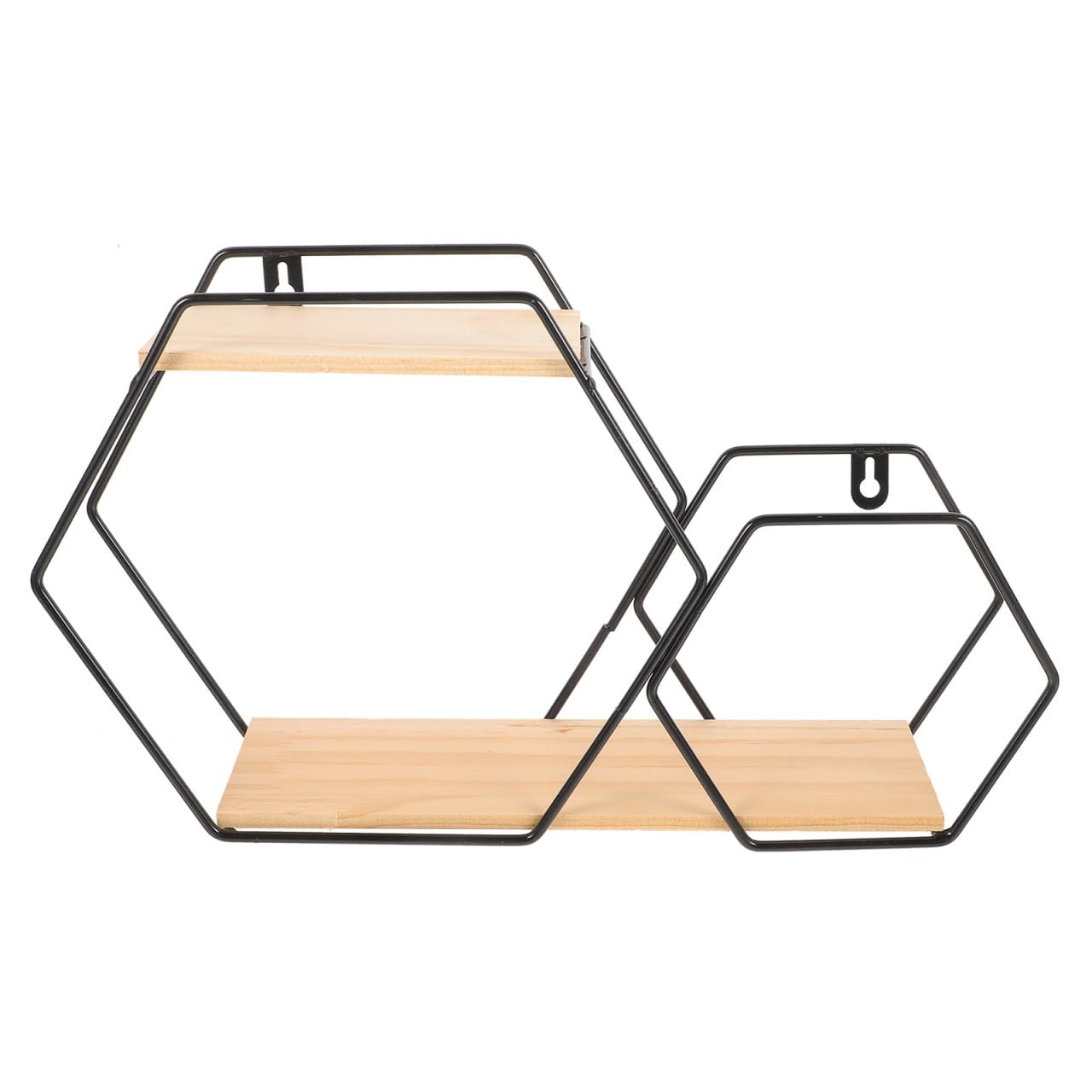 Estantería flotante hexagonal en madera seleccionada y metal forjado para pared