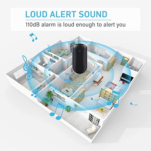 Wireless Door Open Sensor Alarm Chime, 400ft Operating Range 52 Chimes Volume with Mute Mode Led Indicators 1 Plug-in Receiver 2 Magnetic Door Alarm Sensor for Home Store Office Security Black