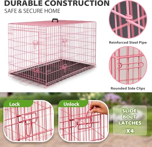 Image of BestPet Dog Crate 42 inch Foldable Metal Kennel with Double Doors,Pastel Pink