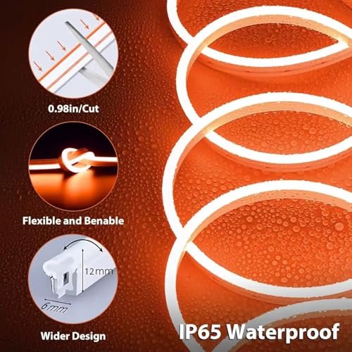 Image of NEWNESS 13.2 Feet Orange Neon LED Strip Lights | IP65 Waterproof Flexible Silicone Rope Light with 12V Power Adapter for Home Decor