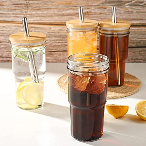 image for PAKCHOICE 2 Pack Glass Tumbler Cups with Bamboo Lids and Straws, 24oz 