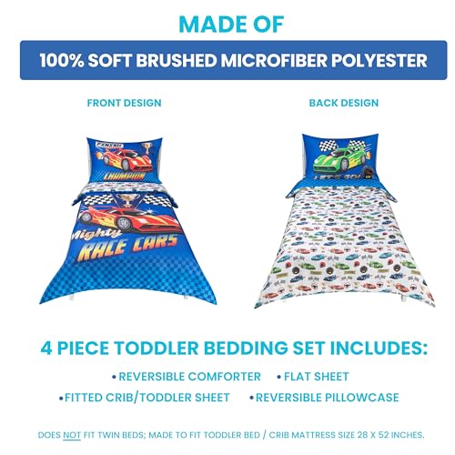 Image of Todays Kids 4-Piece Race Cars Toddler Bedding Set for Boys - Toddler Bed Sheets and Comforter Set with Reversible Comforter & Pillowcase, Flat Sheet, Fitted Sheet, Breathable & Super Soft Microfiber