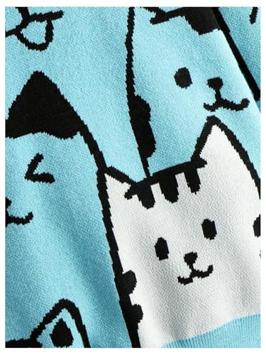 WDIRARA Girl's Cartoon Cat Print Round Neck Long Sleeve Cute Sweater Casual Pullovers4