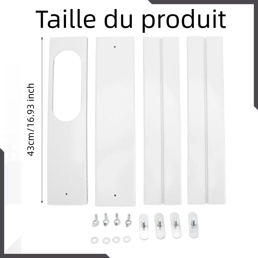 F Fityle 4x Kit d'Étanchéité Fenêtre pour Climatiseur Portable, Joints Fenêtre pour Climatiseur, Plaques PVC Résistantes à la Chaleur, Installation Rapide, Compatible Fenêtres Coulissantes (43cm)
