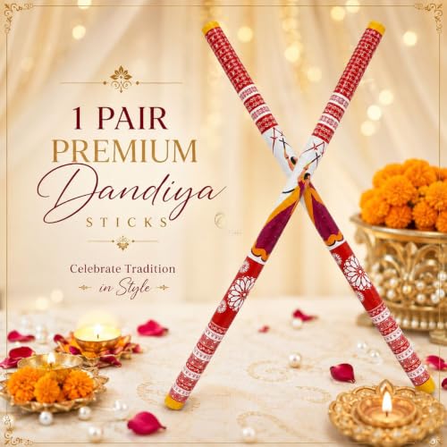 Image of Wooden Premium Dandiya Sticks For Dance Garba Night Navratri Celebration Party Accessories / Traditional Indian Festive PVC Coated 1 Pair / 2 Pair / 3 Pair / 6 Pair / 8 Pair / 12 Pair Dandiya Raas Sticks For Women Men Kids Adults