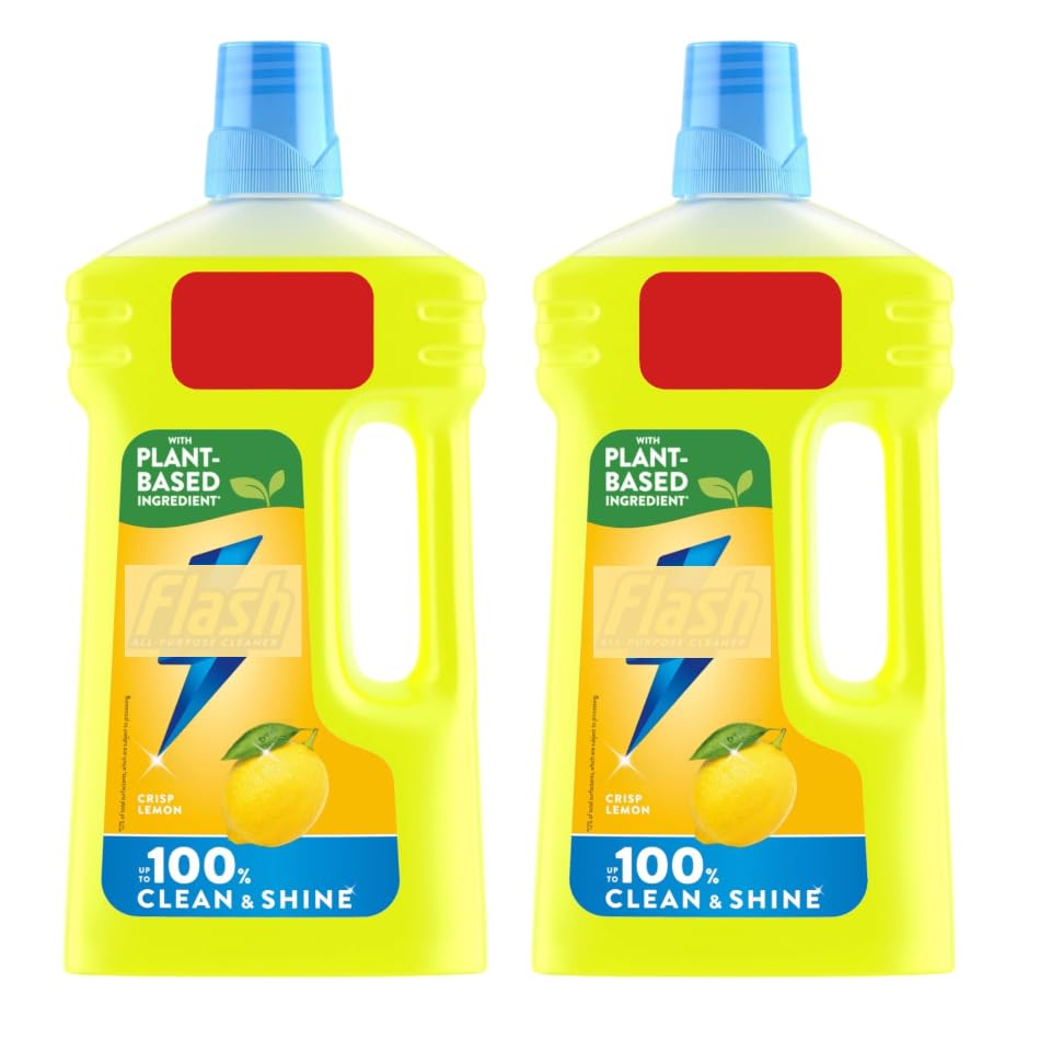 2 x All Purpose Floor Liquid Cleaner Crisp Lemon 950ml, Up To 100% Dirt And Grease Removal, Plant based ingredients, total 1900ml of bulk buy Floor Cleaner