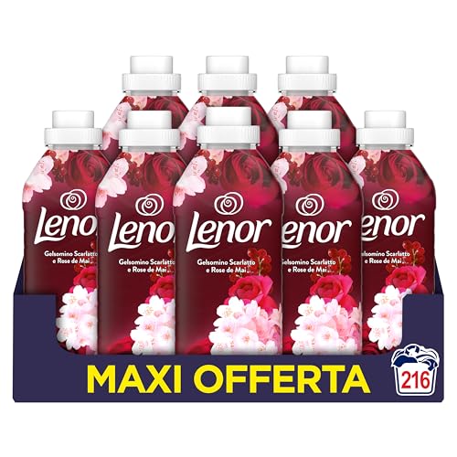 Lenor Ammorbidente Lavatrice Concentrato 216 Lavaggi (27×8), Gelsomino Scarlatto E Rose De Mai, Freschezza Che Dura 3 Volte Più A Lungo Con Tecnologia Olii Profumati