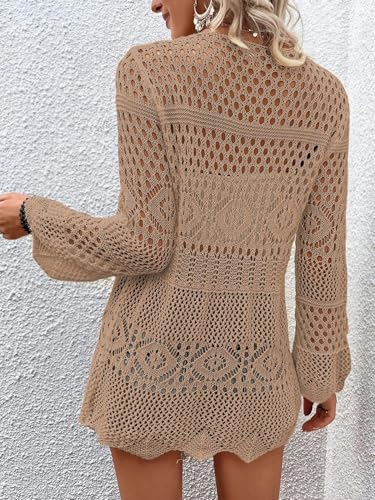SISKIN Women's Swimsuit Coverup Cardigan Sweaters Lightweight Crochet Cotton Boho Tie Front Summer Tops Hollow Out2