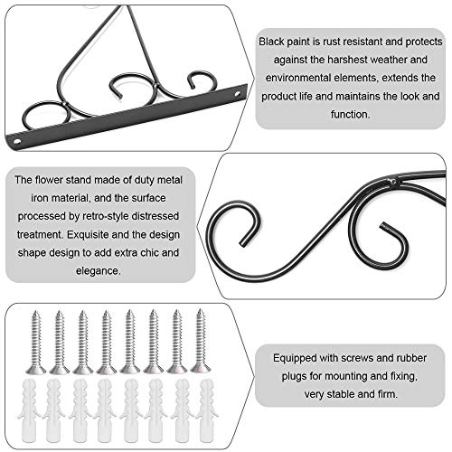 EMAGEREN 4 Stück Blumenampelhalter Eisen Wandhaken 26cm Blumenampel Pflanzen Halterung Hängend Wandhalter Blumentopf Wandhalterung Schwarz Blumenhalter Korbhalterung Wand Blumenhaken für Pflanztöpfe – Bild 4