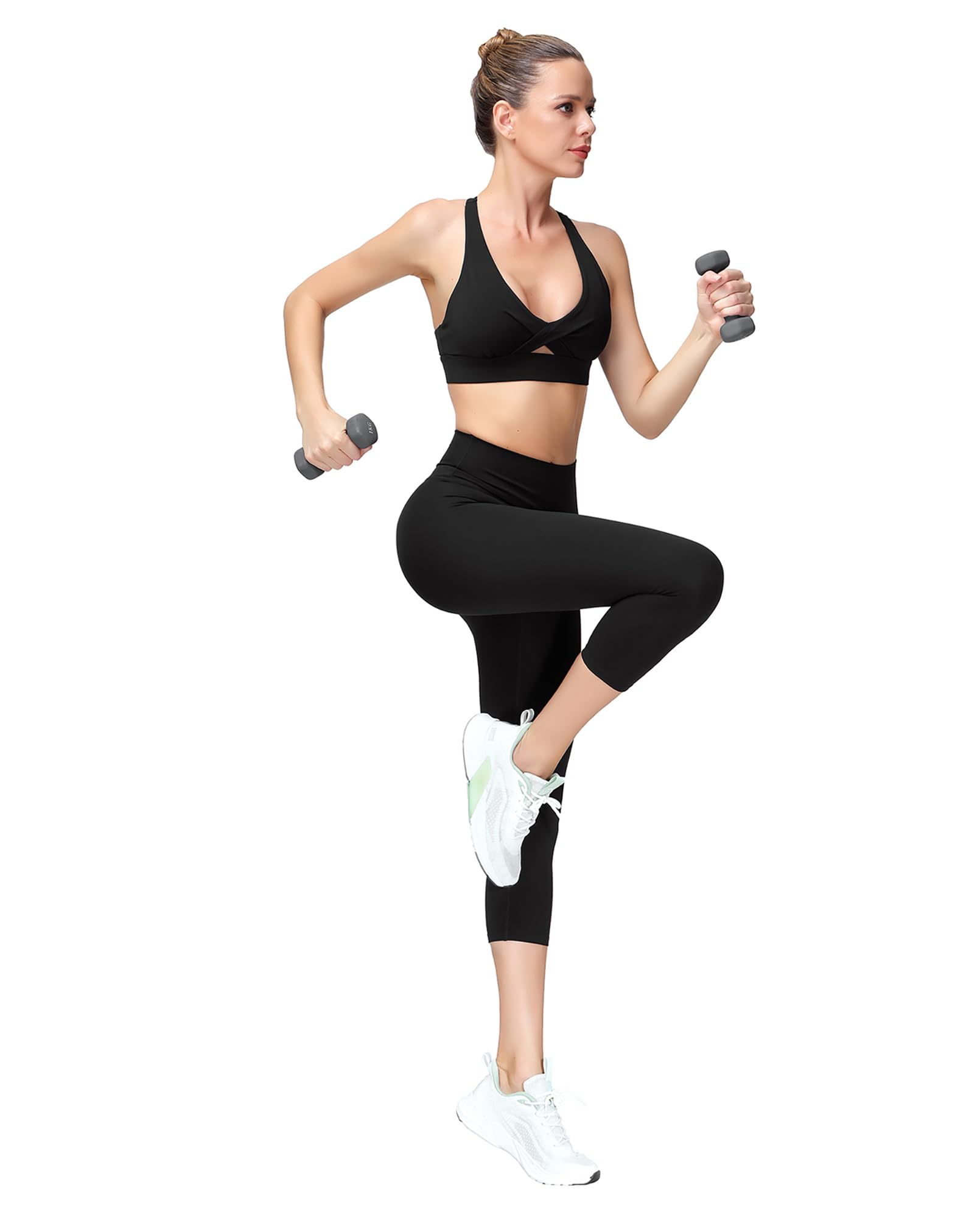 MotoRun Brasier deportivo con espalda cruzada para mujer, sexy, parte delantera cruzada, acolchado, gimnasio, correr, yoga, negro, Medium