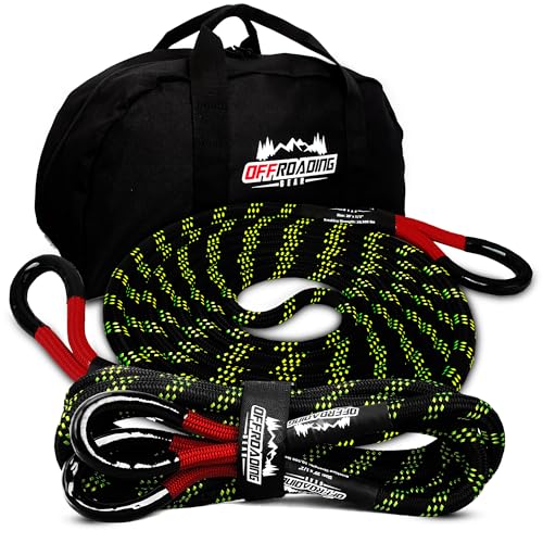 Offroading Gear 4x4 20'x3/4' Kinetic Recovery Rope & Tow Rope Kit| Black (19,000 lbs) | Elastic Snatch Strap | Heavy-Duty Loops | Truck |ATV| UTV| Jeep| Car| SUV| Etc.
