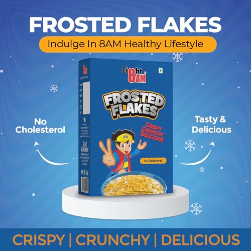 Image of 8:00 AM Frosted Flakes Cereal 480 Gram Box | Made With Golden Corn | 99% Fat-Free | Premium Corn Flakes | Low Cholesterol | Ideal Healthy Breakfast Choice | Crunchy & Delicious Morning Cereal