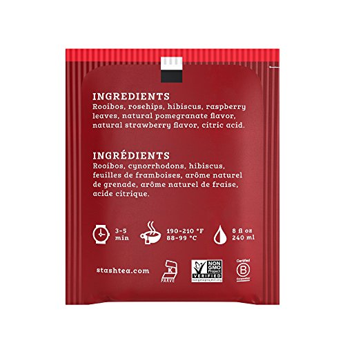 Image of Stash Tea Strawberry Pomegranate Red Tea, 18 Count Tea Bags in Foil, (Pack of 6)