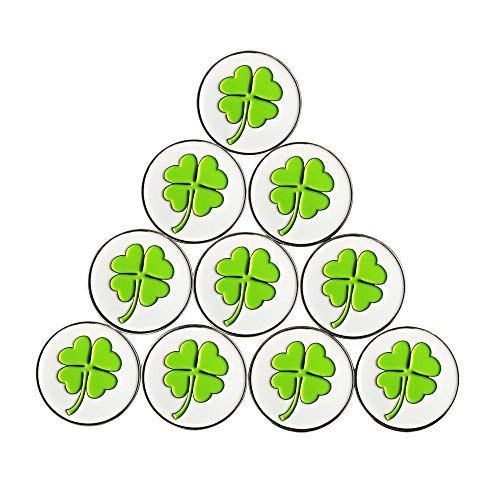 PINMEI Lot of 10 Golf Ball Markers Assorted Patterns - Soft Enamel Technique (Green Clover)