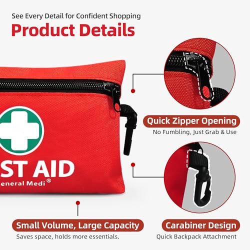 General Medi Mini First Aid Kit, 110 Piece Small First Aid Kit - Includes Emergency Foil Blanket, Scissors for Travel, Home, Office, Vehicle, Camping, Workplace & Outdoor (Red) - Image 4