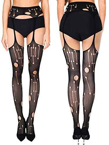 Skylety 6 Pairs Women Suspender Pantyhose Stockings Tights Stretchy High Stockings for Dress up Favors (Black, Medium - Large)4