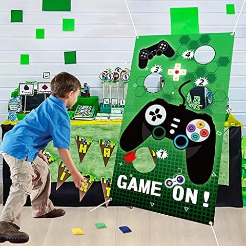 PANTIDE Video Game Toss Games with 4 Bean Bags, Game On Birthday Party Games Party Supplies, Gaming Party Decorations Indoor Outdoor for Boys, Video Game Themed Throwing Games for Kids and Adults Cover