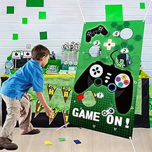 PANTIDE Video Game Toss Games with 4 Bean Bags, Green Black Birthday Party Indoor Outdoor Activity Decorations Supplies Controller Themed Throwing Play Set for Kids and Adults