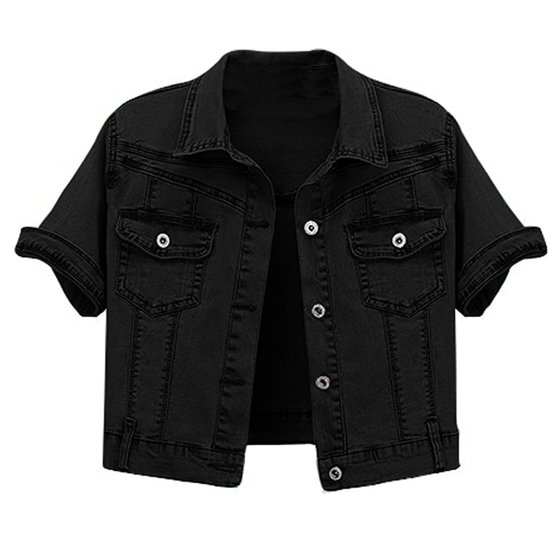 OmooneWomen's Summer Short Sleeve Slim Crop Denim Trucker Jacket Jean Coat Tops