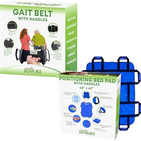 Gait Belt for Seniors & Positioning Bed Pad with Handles 48" X 40" - Transfer Gate Belts With Handles for Lifting Elderly - Reusable & Washable Draw Sheets for Home & Hospital Use Cover