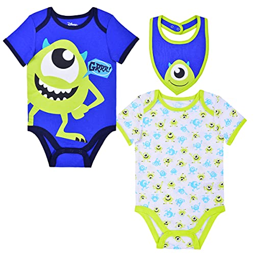 Disney Boy's 3-Piece Monsters Inc. Baby Bodysuit Creepers and Bib Set, 6-9M Blue