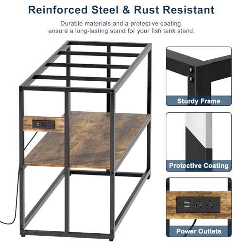 Image of Urban Deco 55-75 Gallon Fish Tank Stand with Power Outlets, 900LBS Capacity Aquarium Stand, Metal Fish Tank Stand Dual-Layer Design Terrarium Stand, Rustic Brown