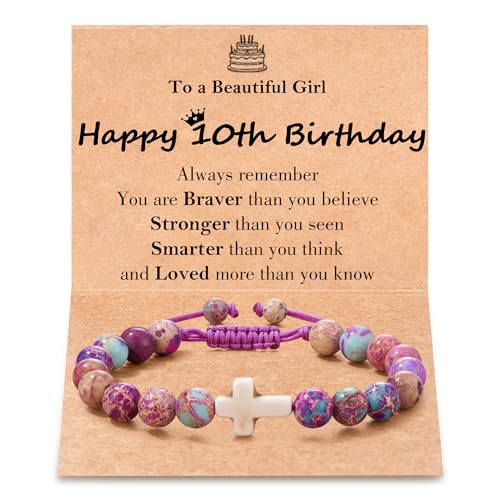 Tarsus Happy Birthday Gifts for 7-13 Year Old Girls, Birthday Cross Beads Bracelet Gifts for Girls Age 7 to 13