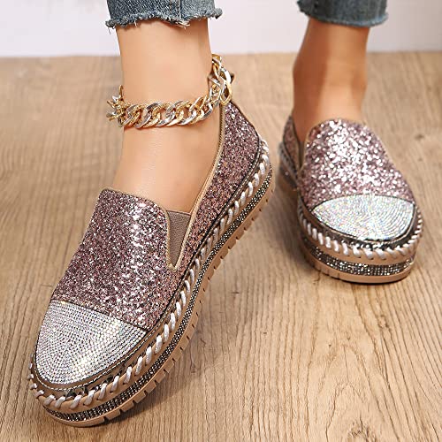 Image of Women's Fashion Rhinestone Slip On Sneakers Casual Comfort Platform Walking Shoes Cute Bowknot Glitter Bling Loafers