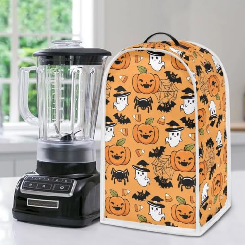 Image of Cute Pumpkin Ghost Blender Dust Cover Anti Fingerprint Polyester Stand Mixer or Coffee Maker Appliance Cover Stain Resistant Halloween Blender Storage Bag for Kitchen Appliance