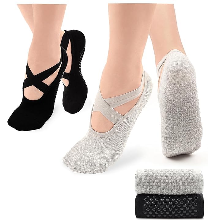 Yoga Socks for Women Non-Slip Grip & Strap – Colorful Cotton No Show Toe Cover Socks for Pilates, Barre, Ballet, Dance, Barefoot Workouts, High Heels, Flats, Sandals, Boots-image-45