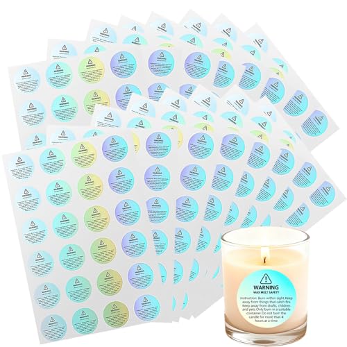600Pcs Candle Warning Labels 1.18 Inch Waterproof Candle Stickers Self-Adhesive Candle Lables for Candle Making Supplies Wax Melt Containers for DIY Jars Tins Votives Glasses