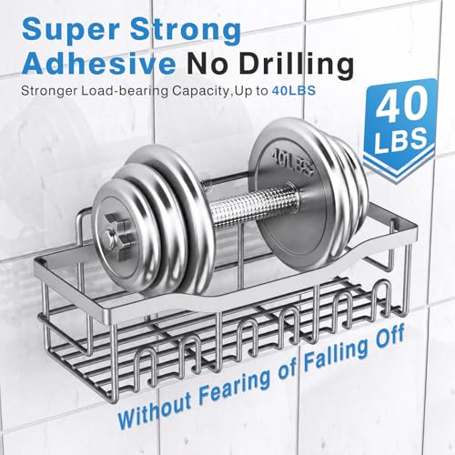 Image of EUDELE 5-Pack Rustproof Stainless Steel Shower Caddy - No Drill Adhesive Bathroom Organizer with Large Capacity, Spacious Shower Shelves for Inside Shower, Kitchen & Home Decor Storage-XL Size