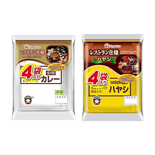 カレー 中辛 ハヤシライス レトルト 4袋入り 2種食べ比べ 8食分 日本ハム レストラン仕様