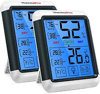 ThermoPro TP55 Digital Indoor Hygrometer Thermometer Temperature and Humidity Monitor Baby Room Nursery Moisture Meter with Large Backlight Touchscreen, 2 Pieces