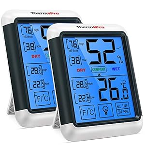 ThermoPro TP55 Digitale thermo-hygrometer, voor binnen en buiten, temperatuur- en luchtvochtigheidsmeter met indicator voor binnenklimaatbeheersing, 2-delige set