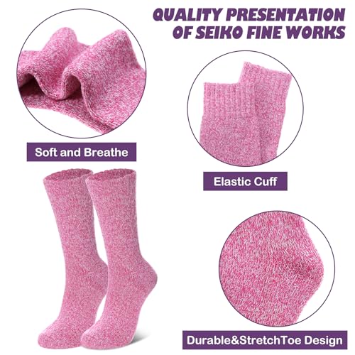 Image of LINEMIN Wool Socks for Women Winter Warm Hiking Thick Warm Cozy Boot Crew Gift Socks 5 Pairs