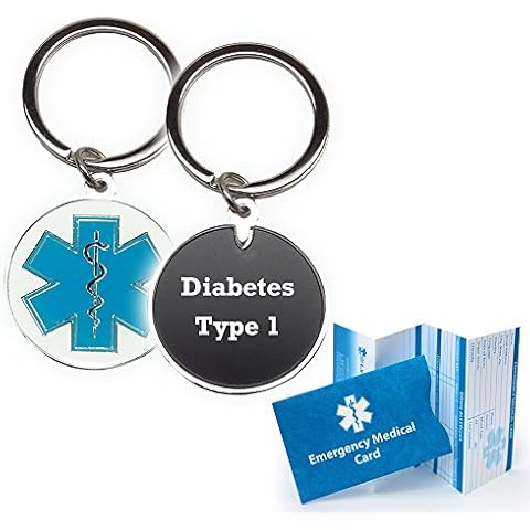 Pre-Engraved "Diabetes Type 1" Medical Alert Identification Star of Life Cloisonne' Keychain. Choose from Diabetes, Coumadin, Blood Thinners, Seizures, Asthma, Pacemaker, Allergy and Many More... Cover