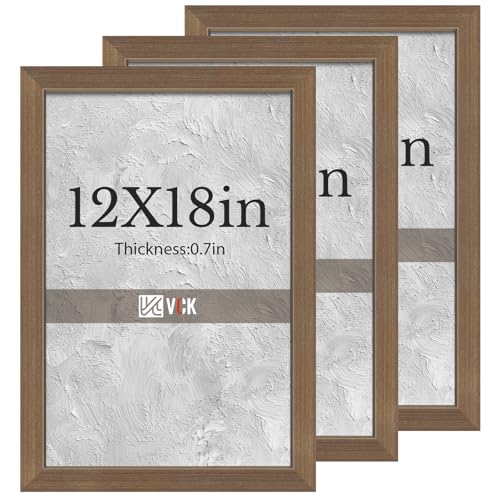 VCK 12x18 Brown Picture Frames 3 Pack, High-End Wood Wide