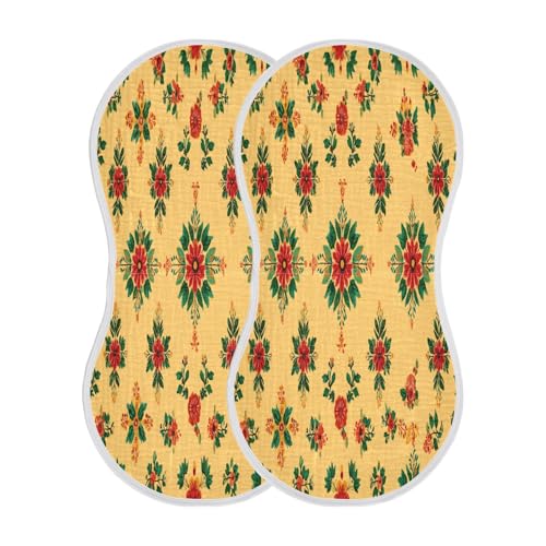 Kigai Yellow Red Flowers Baby Burp Cloths Extra Soft and Absorbent Burping Rags Cotton Burping Clothes Baby Washcloths for Newborn Boys Girls - 2 Pack