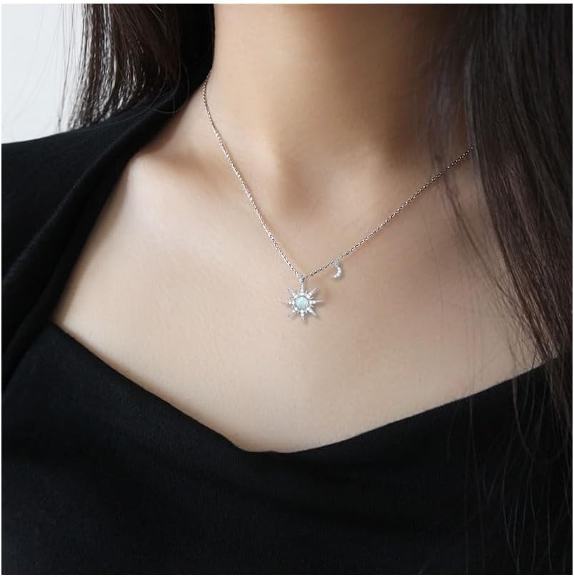 Rnivida 925 Sterling Silver Opal North Star Pendant Necklace, Celestial Moon Star Starburst Necklace Jewelry Gifts for Women - Image 5