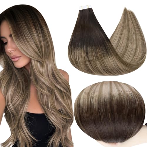 Image of Full Shine Tape in Extensions Human Hair, 14 Inch Brown Blonde Mix | 50g 20PCS, Double Sided Tape in Hair Extensions Human Hair, Highlighted Seamless Finish Smooth Texture for Everyday Wear