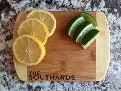 Qualtry - Personalized Mini Wood Cutting Boards - Perfect Gifts For Weddings, Bridal Showers, and Housewarmings - (6 x 8 Two Tone Bamboo with Curved Edges, Southard Design)