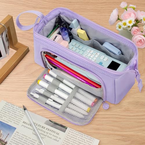 Image of Large Capacity Pencil Case Big Pencil Pouch Special Aesthetic School Pen Bag for Girls Teen Nurse Adults Kids Soft Organizer With Zipper Cute Travel Pencil Pouches Estuche para Lapices Purple
